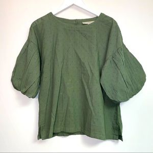 LOFT balloon sleeve top eucalyptus leaf color